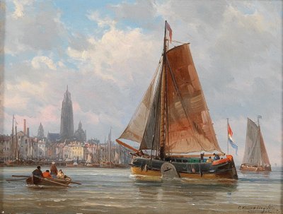Fishermen by a City by Charles Euphrasie Kuwasseg